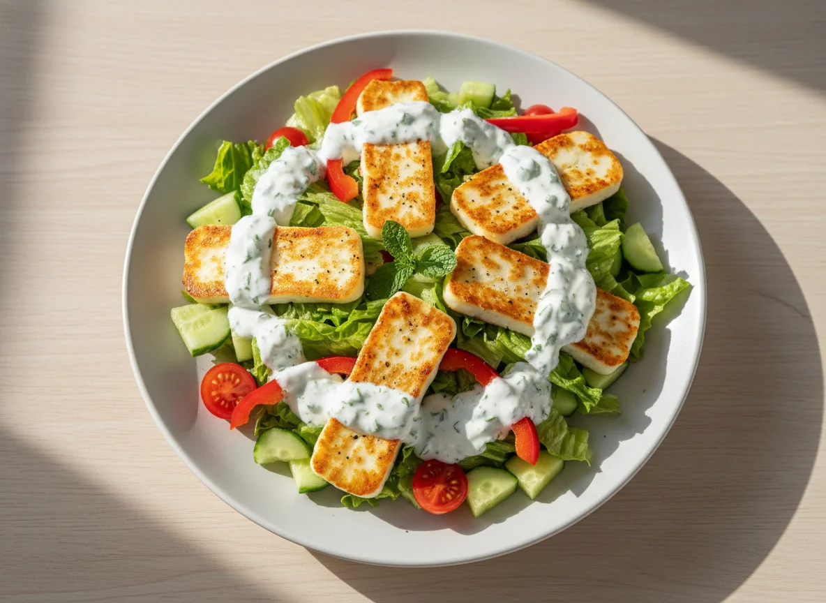 Halloumi-Salat mit Joghurt-Dressing photo