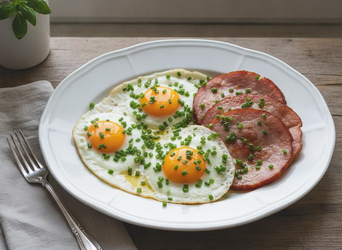 Ham and Eggs mit Schnittlauch photo