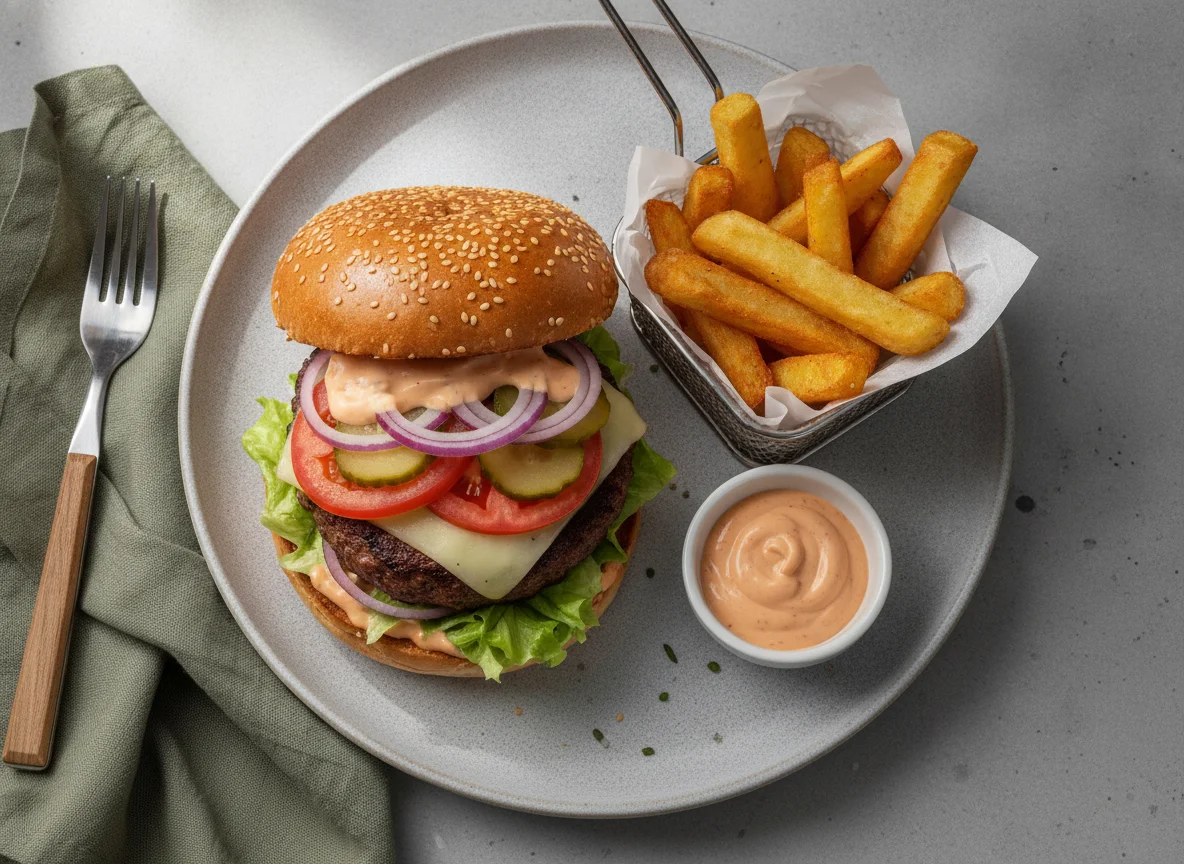 Hamburger mit Beilage photo