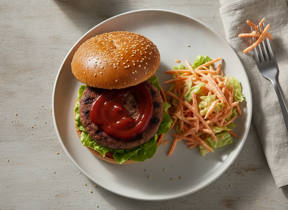 Hamburger mit Beilagensalat photo