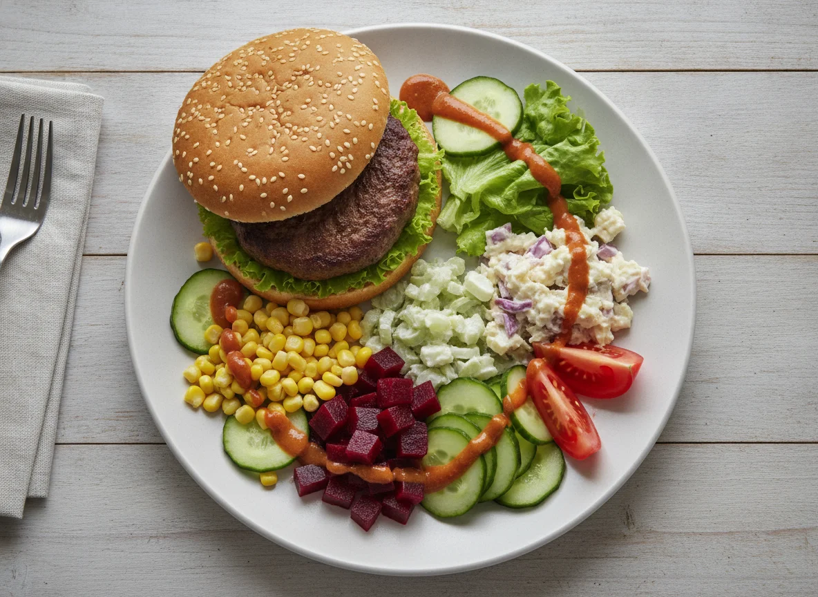 Hamburger mit gemischtem Salat photo