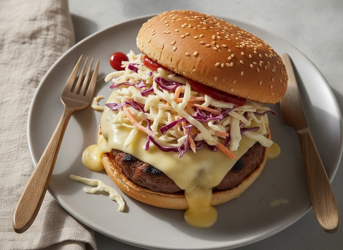 Hamburger mit Krautsalat photo