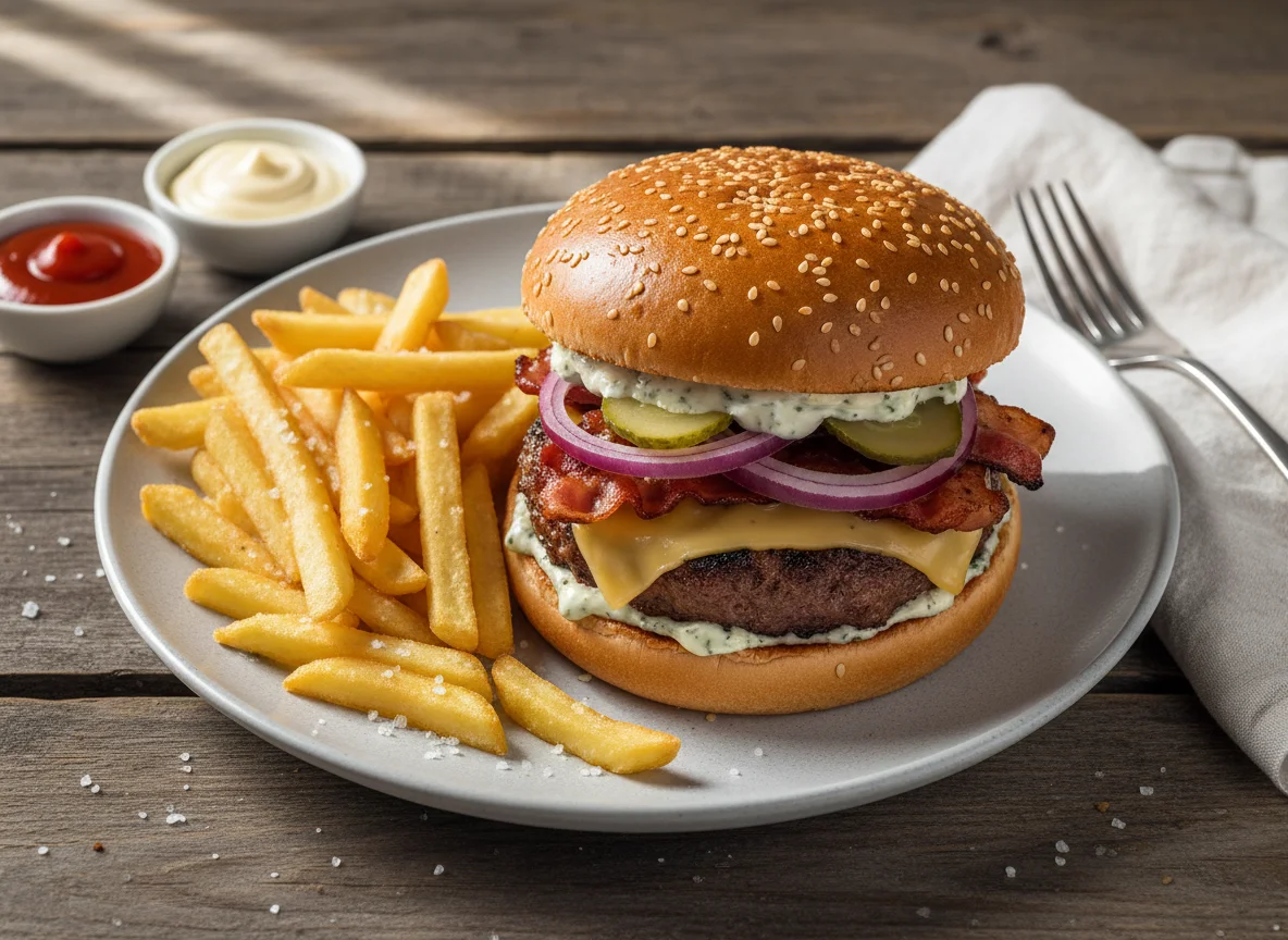 Hamburger mit Pommes Frites photo