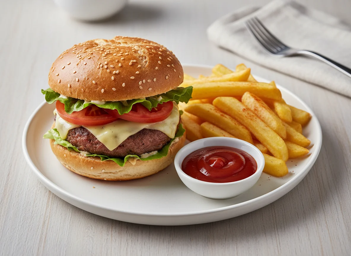 Hamburger mit Pommes photo