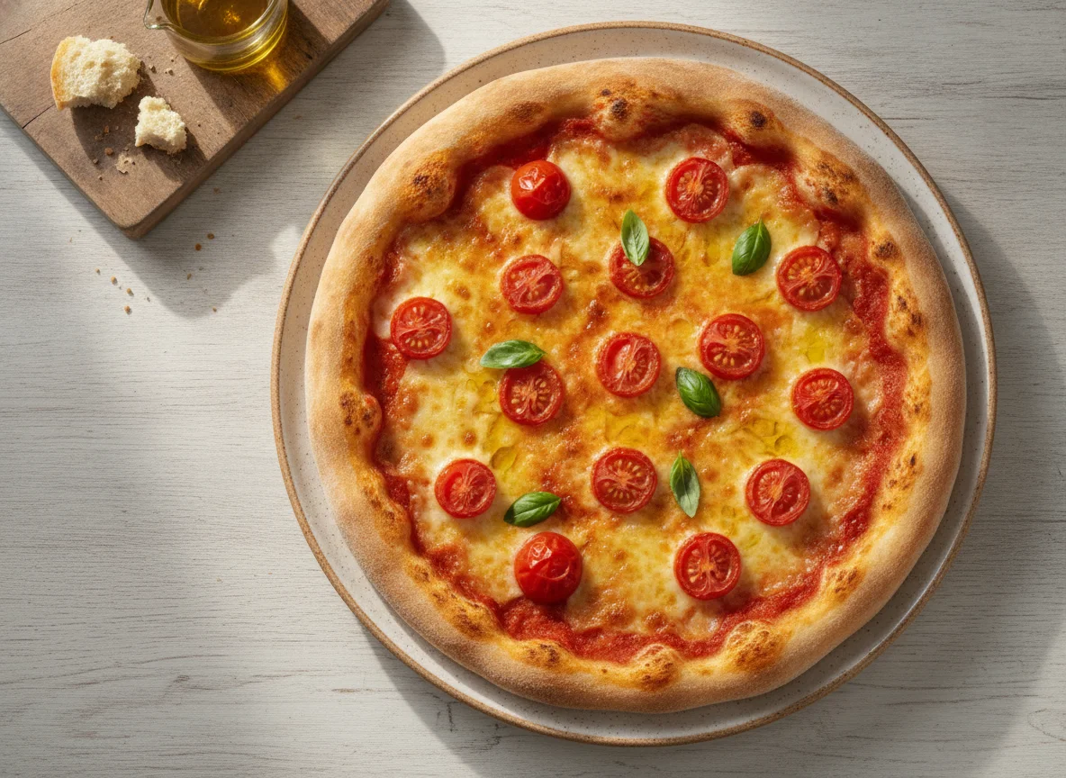 Hausgemachte Pizza mit Kirschtomaten photo