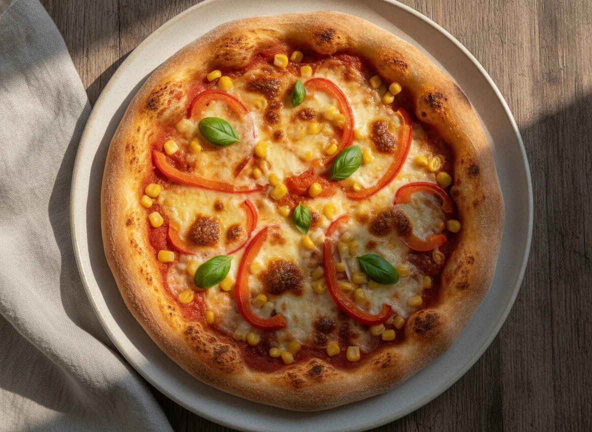 Hausgemachte Pizza mit Mais und Paprika photo