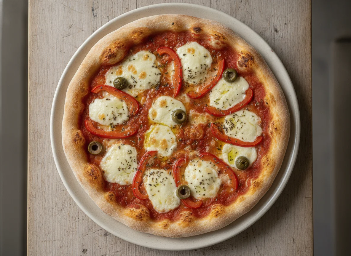 Hausgemachte Pizza mit Paprika und Oliven photo