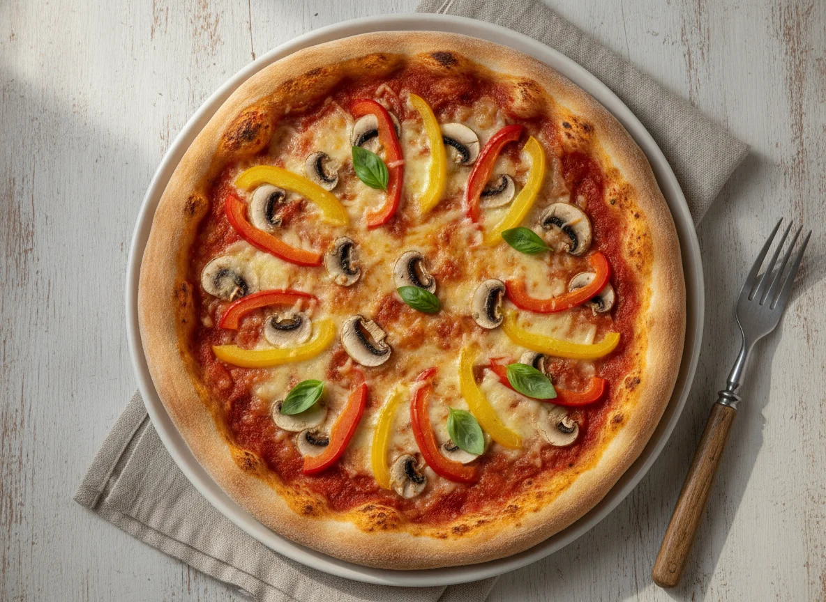 Hausgemachte Pizza mit Paprika und Pilzen photo