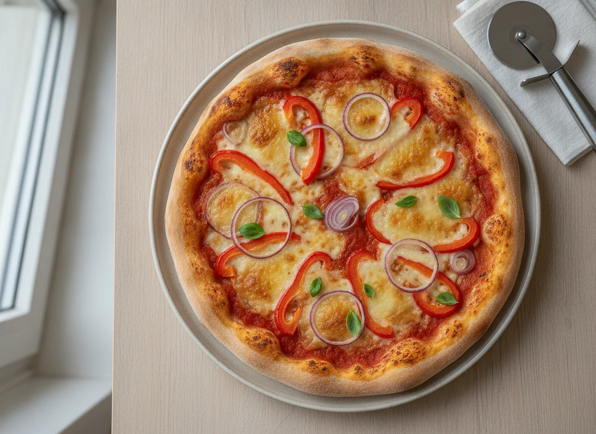 Hausgemachte Pizza mit Paprika und Zwiebeln photo