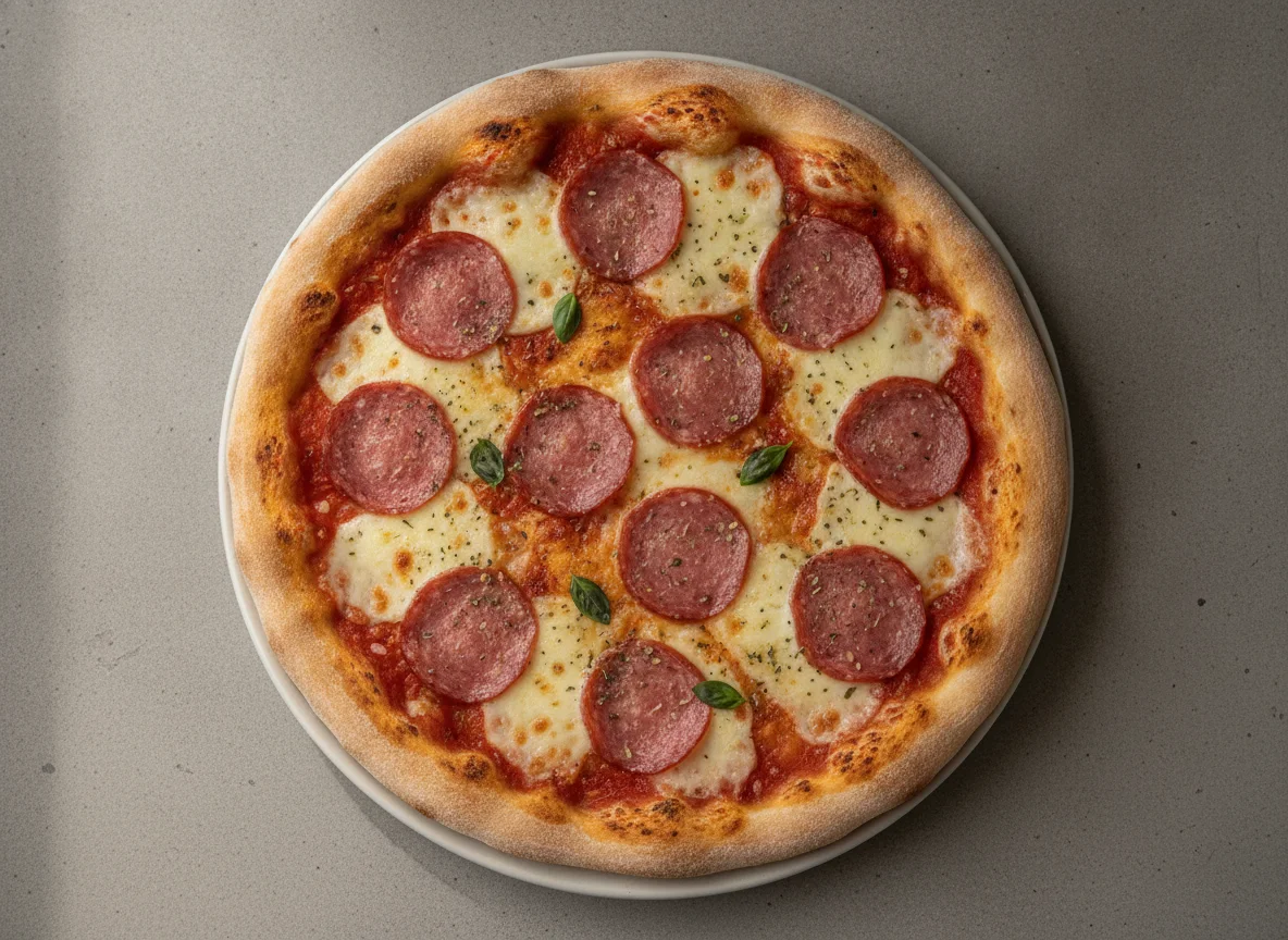 Hausgemachte Pizza mit Salami und Käse photo