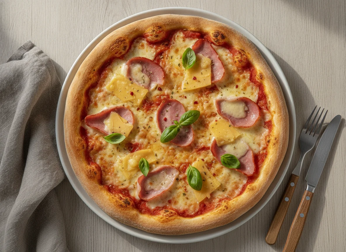 Hausgemachte Pizza mit Schinken und Käse photo