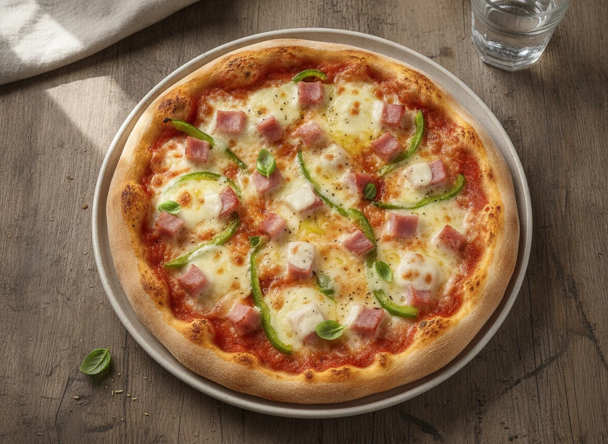 Hausgemachte Pizza mit Schinken und Paprika photo