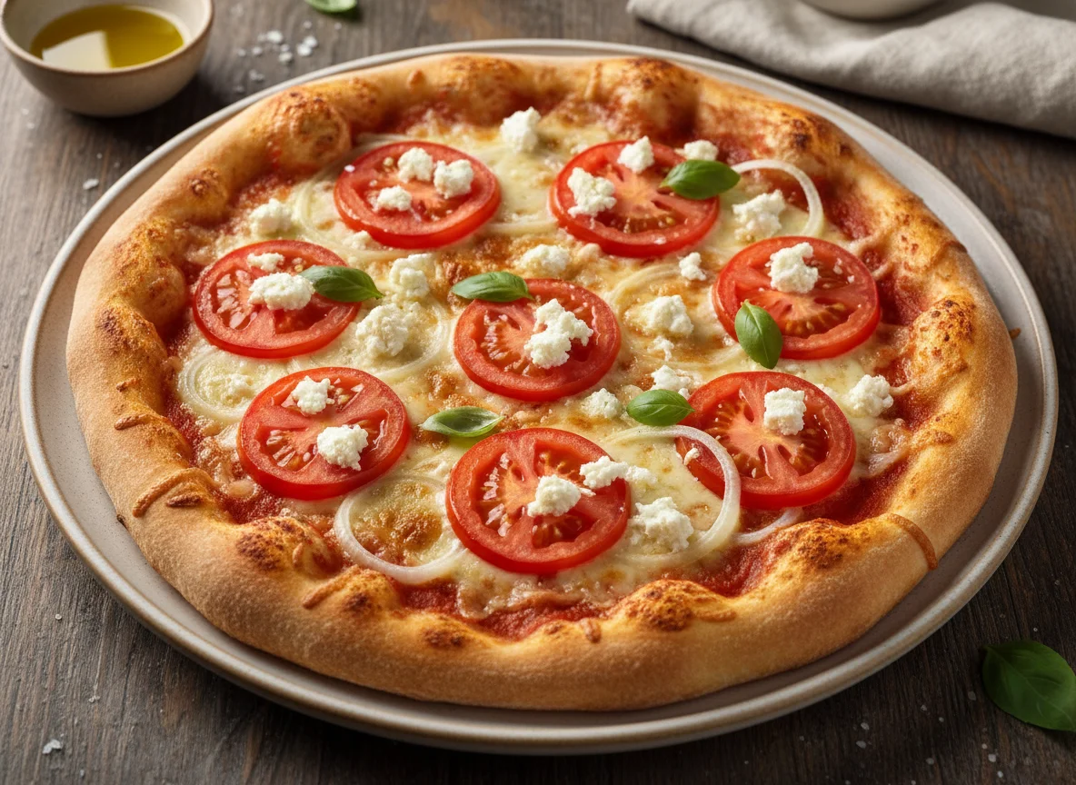 Hausgemachte Pizza mit Tomaten und Feta photo