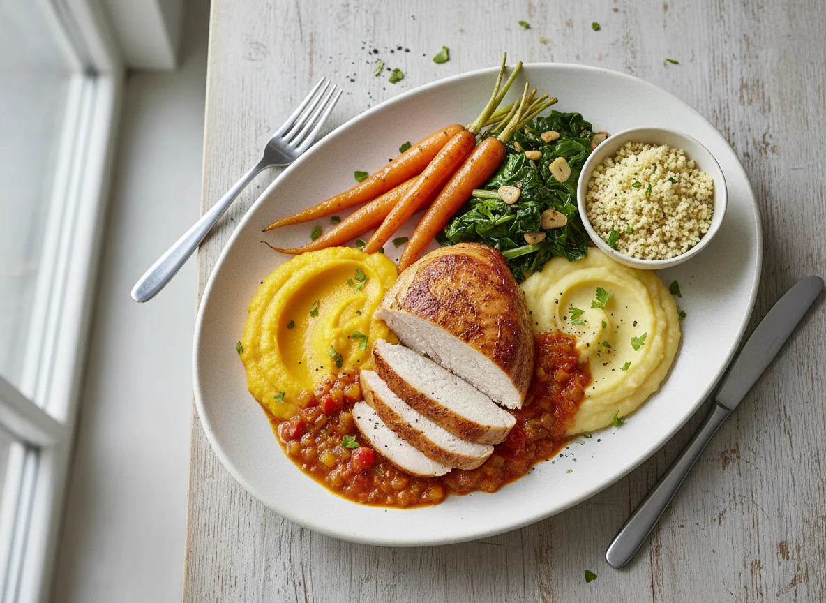 Hausmannskost mit Fleisch und Beilagen photo