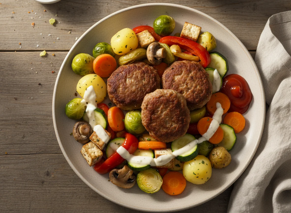 Hausmannskost mit Frikadellen und Gemüse photo