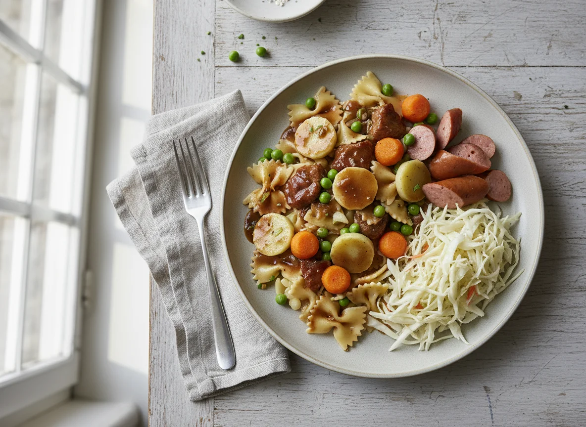 Hausmannskost mit Pasta und Gemüse photo