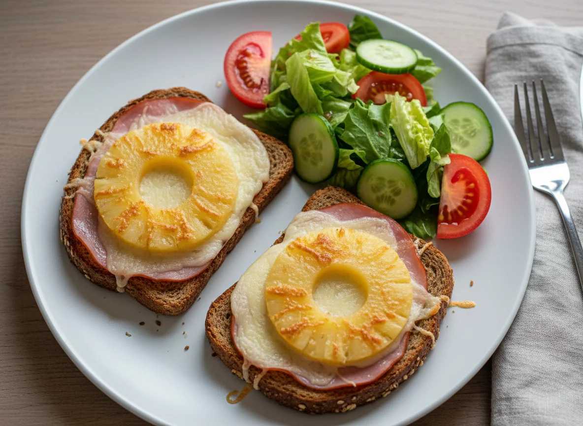 Hawaii Toast mit Salatbeilage photo
