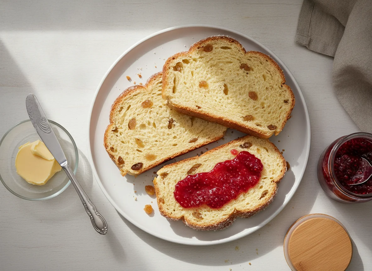 Hefezopf mit Butter und Marmelade photo