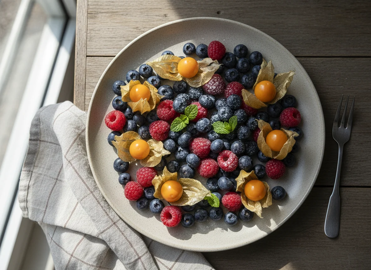 Heidelbeeren und Physalis photo