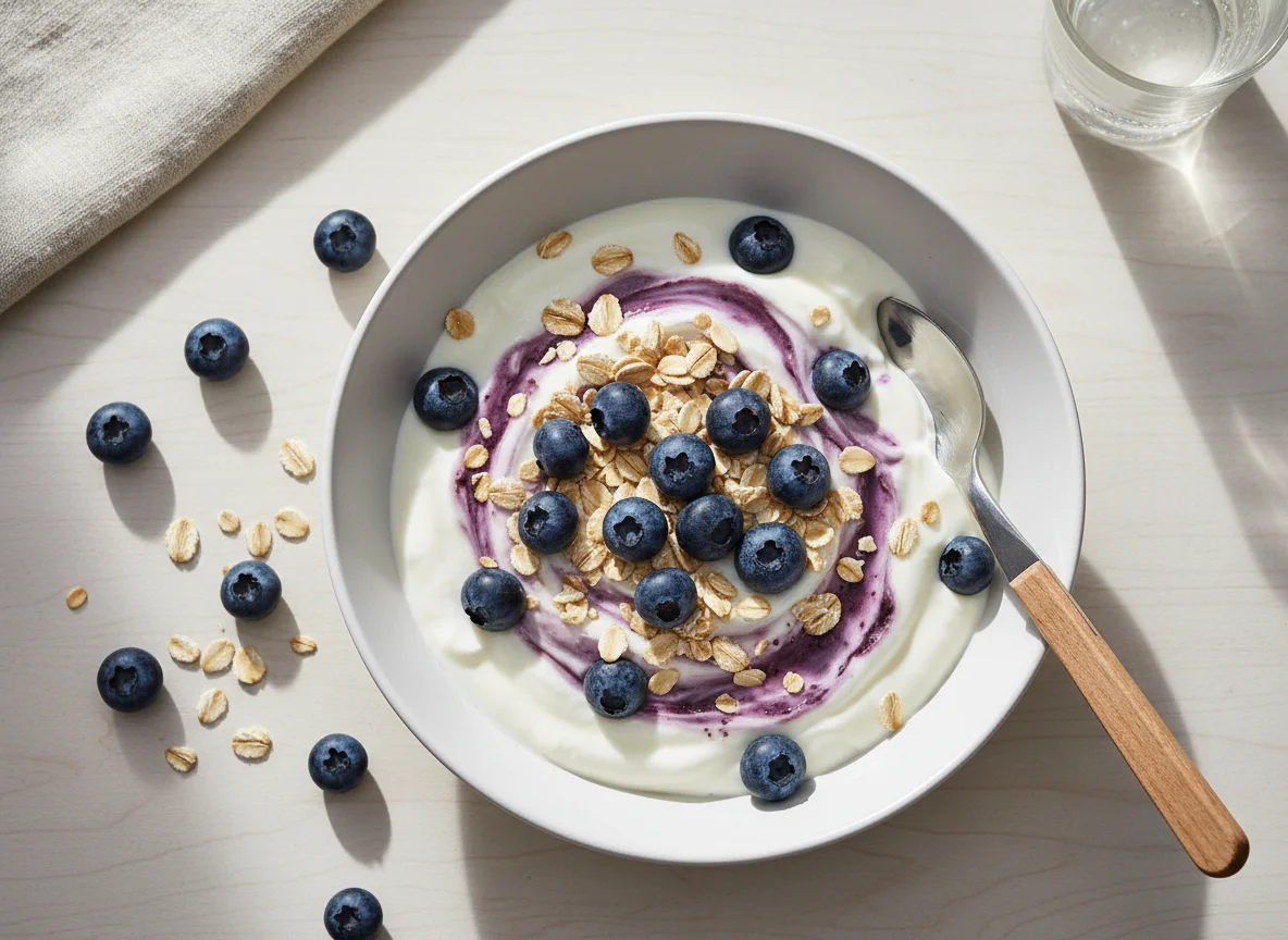 Heidelbeer-Joghurt mit Haferflocken photo