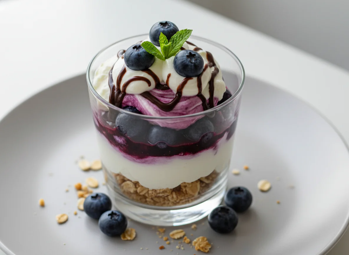 Heidelbeer-Joghurt-Dessert im Glas photo