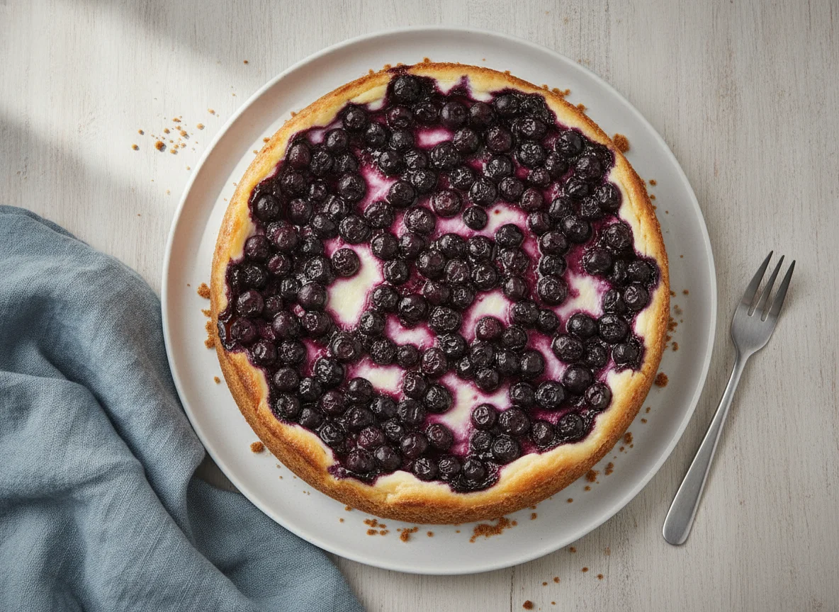 Heidelbeer-Käsekuchen mit Keksboden photo