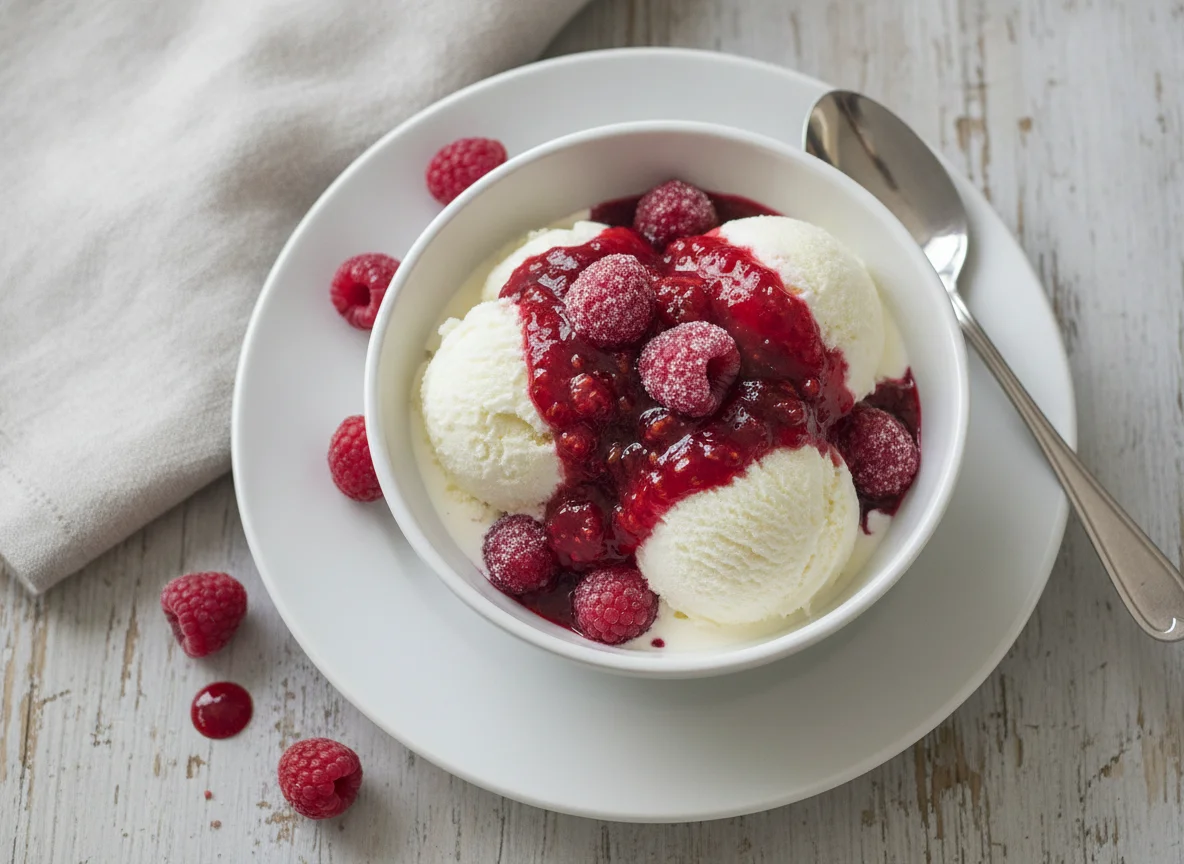 Heiße Liebe (Vanilleeis mit heißen Himbeeren) photo