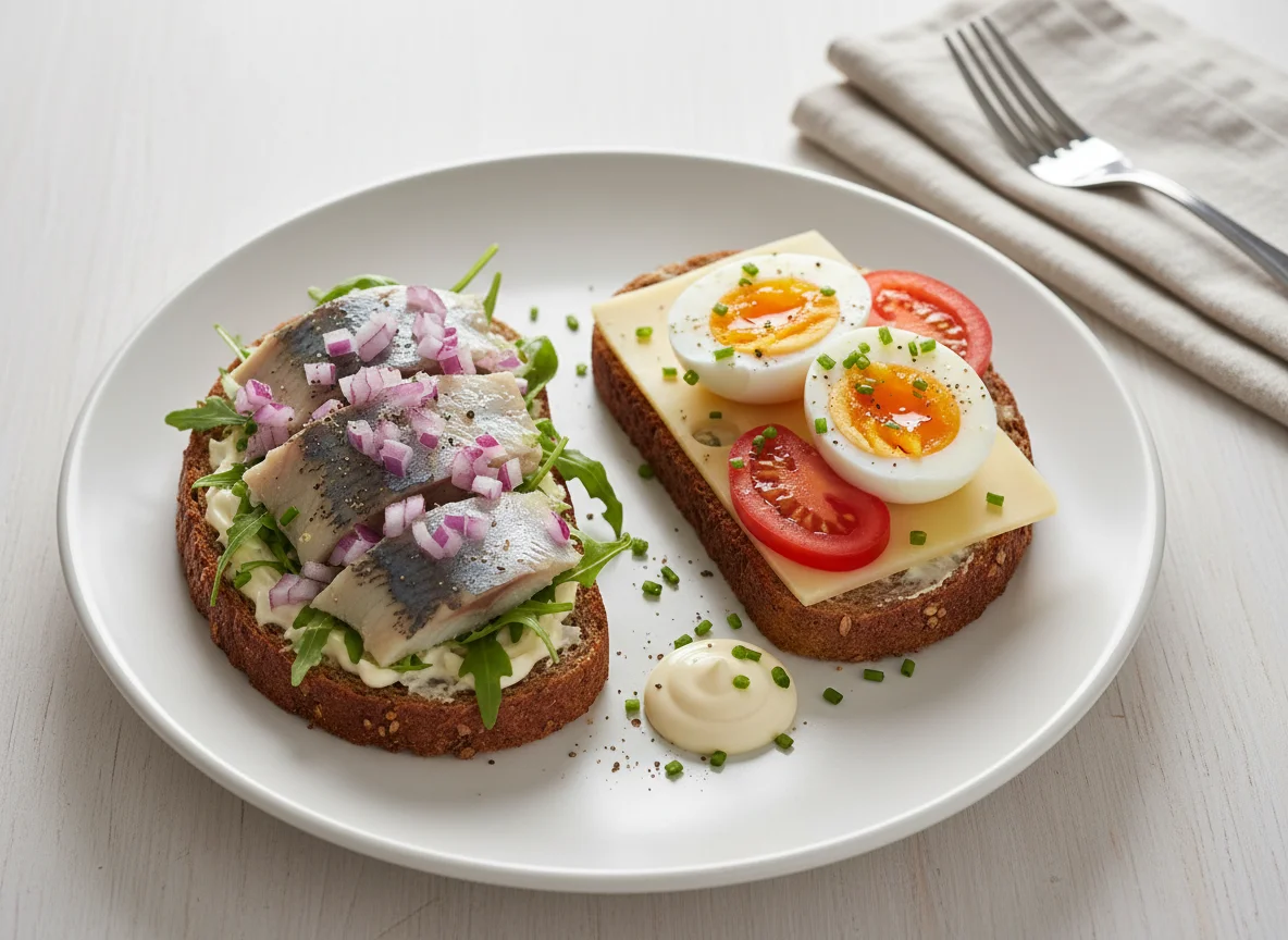Heringsbrötchen und Eierbrot photo