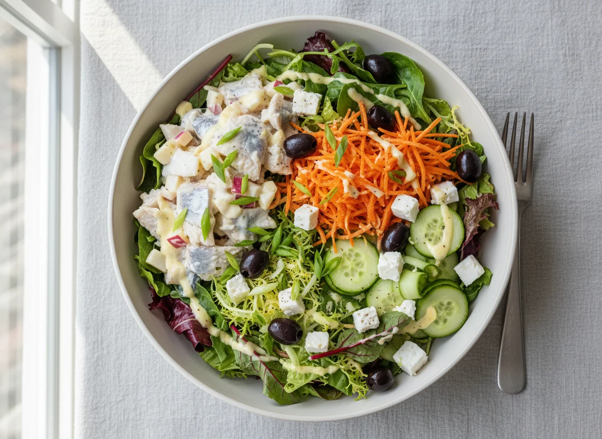 Heringssalat mit gemischtem Salat photo