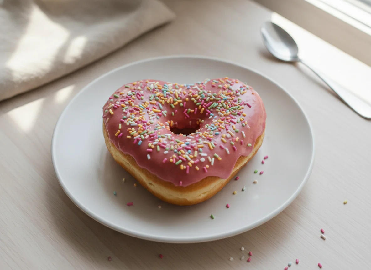Herzförmiger Donut mit rosa Glasur photo