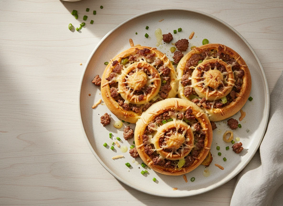 Herzhafte Schnecken mit Hackfleisch und Lauch photo