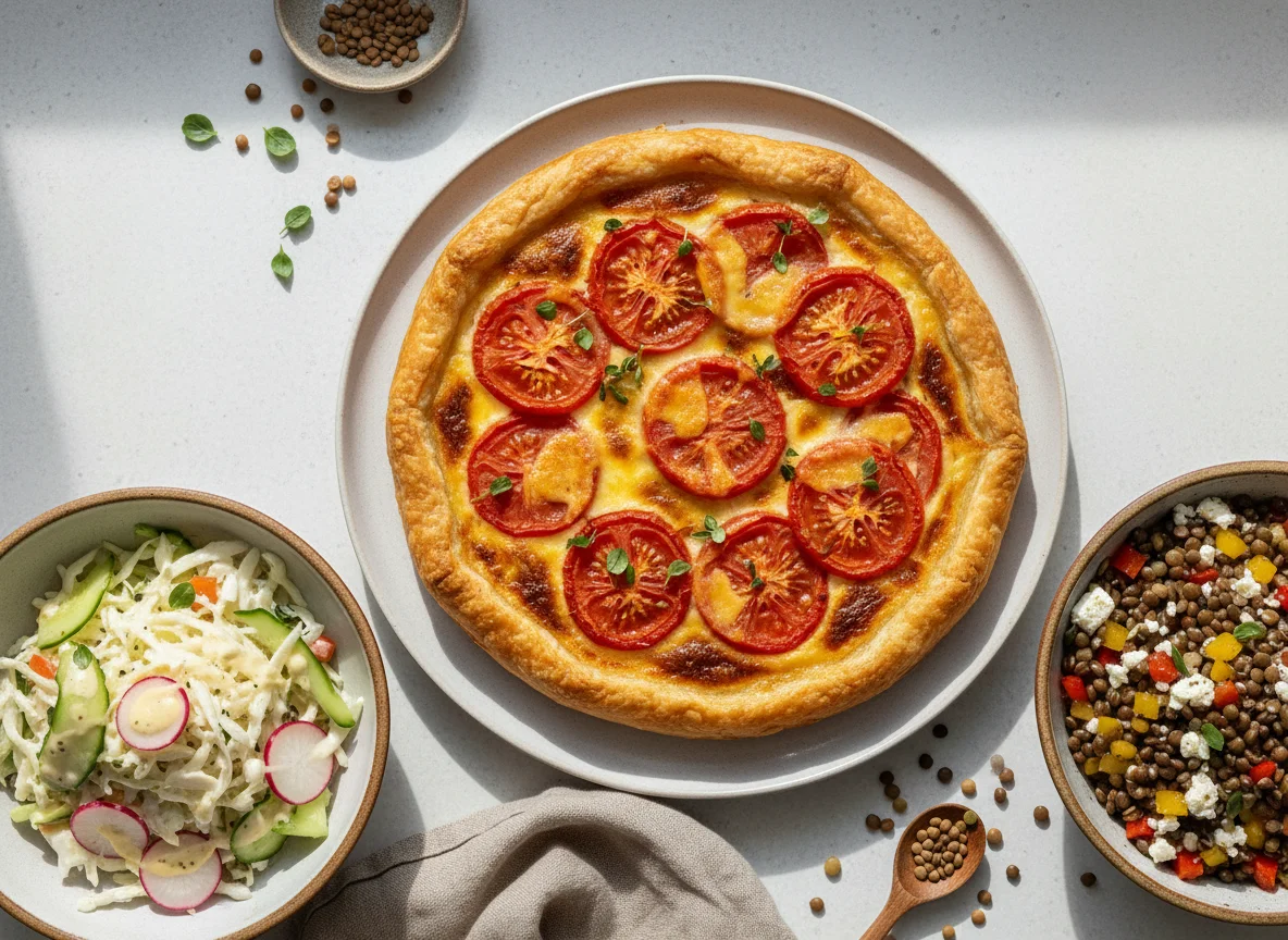 Herzhafte Tarte mit Salaten photo