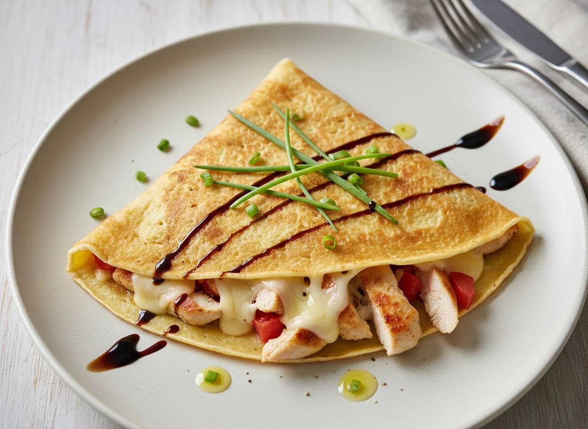 Herzhafter Crêpe mit Hähnchen und Käse photo