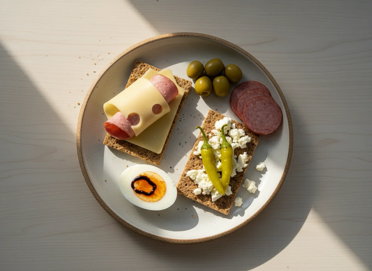 Herzhaftes Frühstück mit Knäckebrot und Ei photo