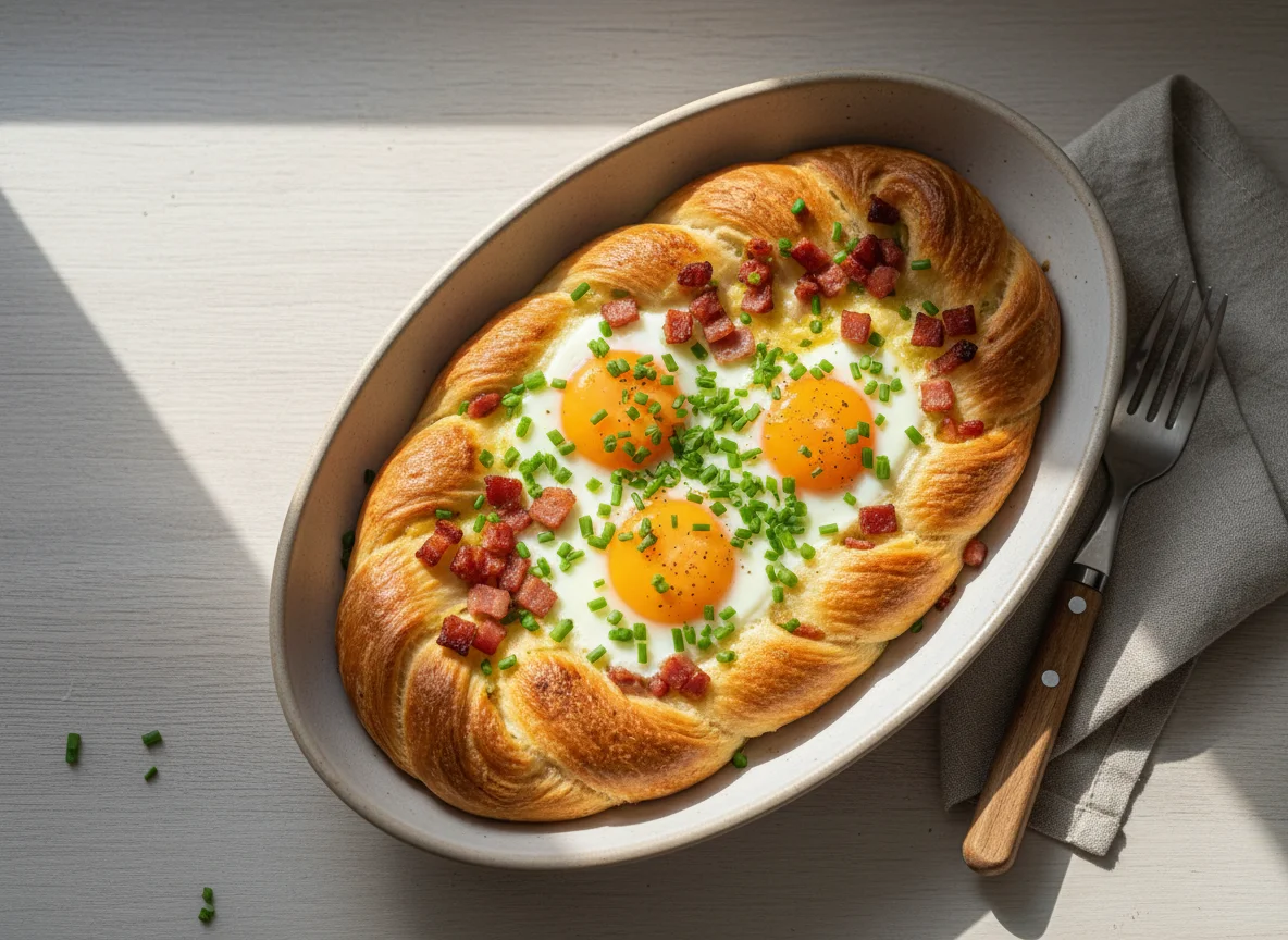Herzhaftes Gebäck mit Ei und Speck photo