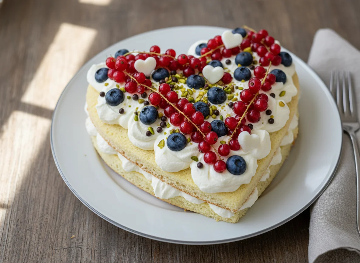 Herztorte mit Beeren und Sahne photo