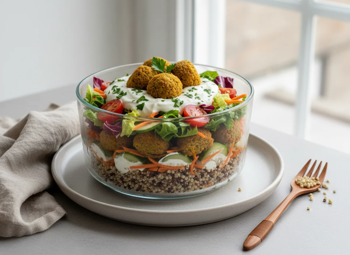 High Protein Schichtsalat Quinoa-Falafel photo
