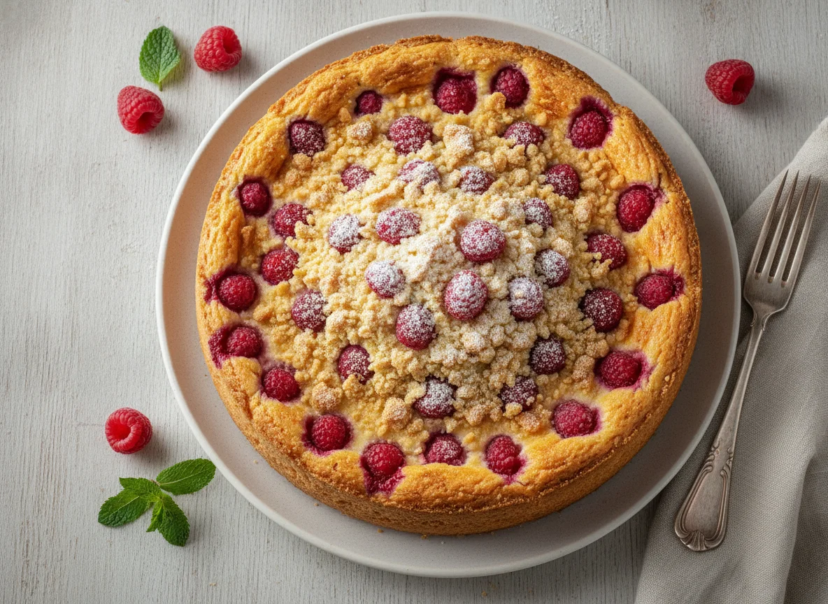 Himbeer-Käsekuchen mit Streuseln photo