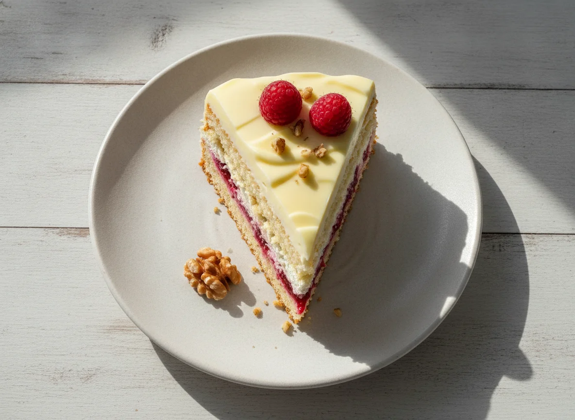 Himbeer-Sahnetorte mit weißer Schokolade photo