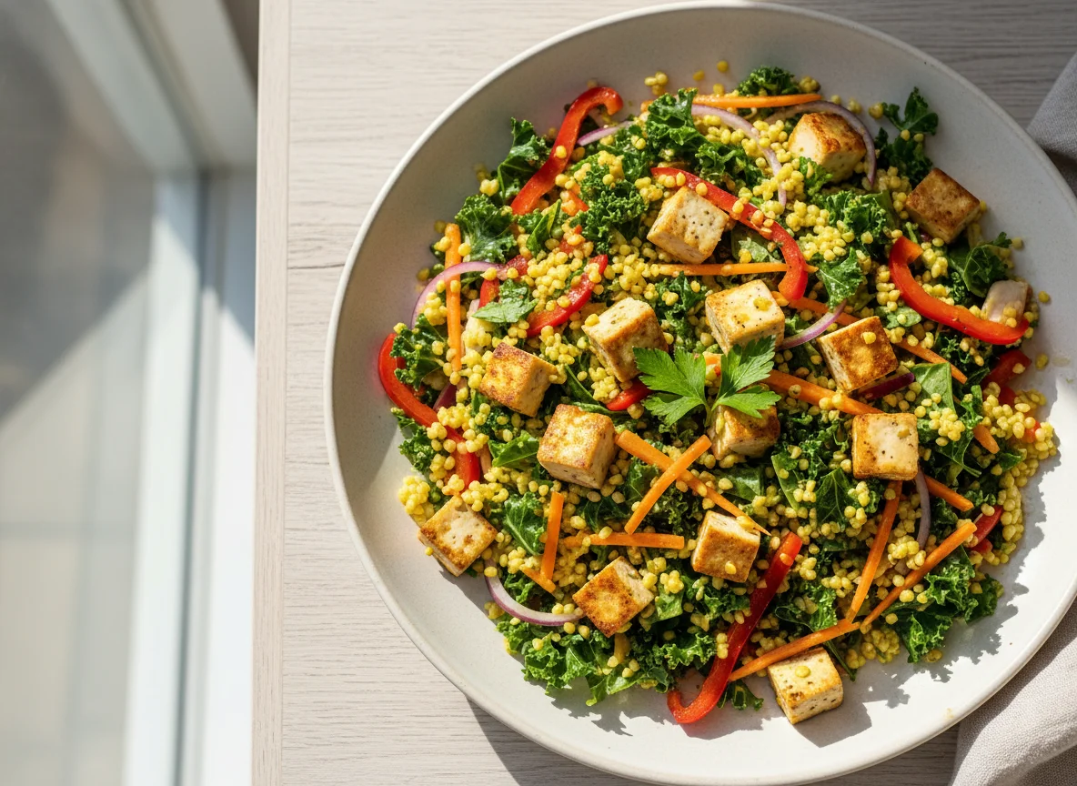 Hirse-Gemüse-Salat mit Tofu photo