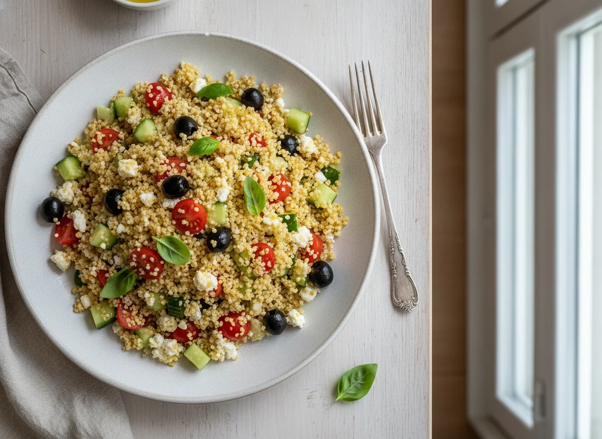 Hirse-Salat mit Gemüse und Feta photo