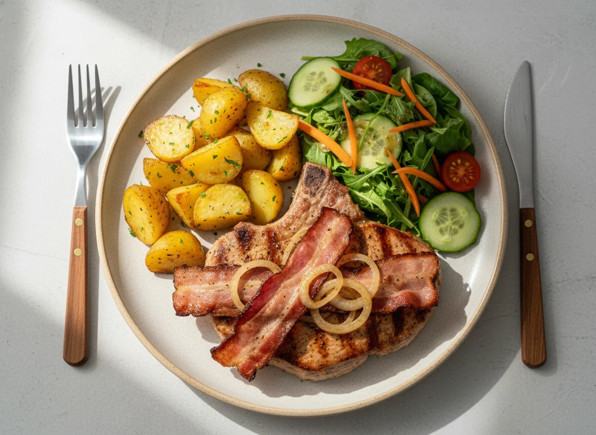 Holzfällersteak mit Speck und Zwiebel photo