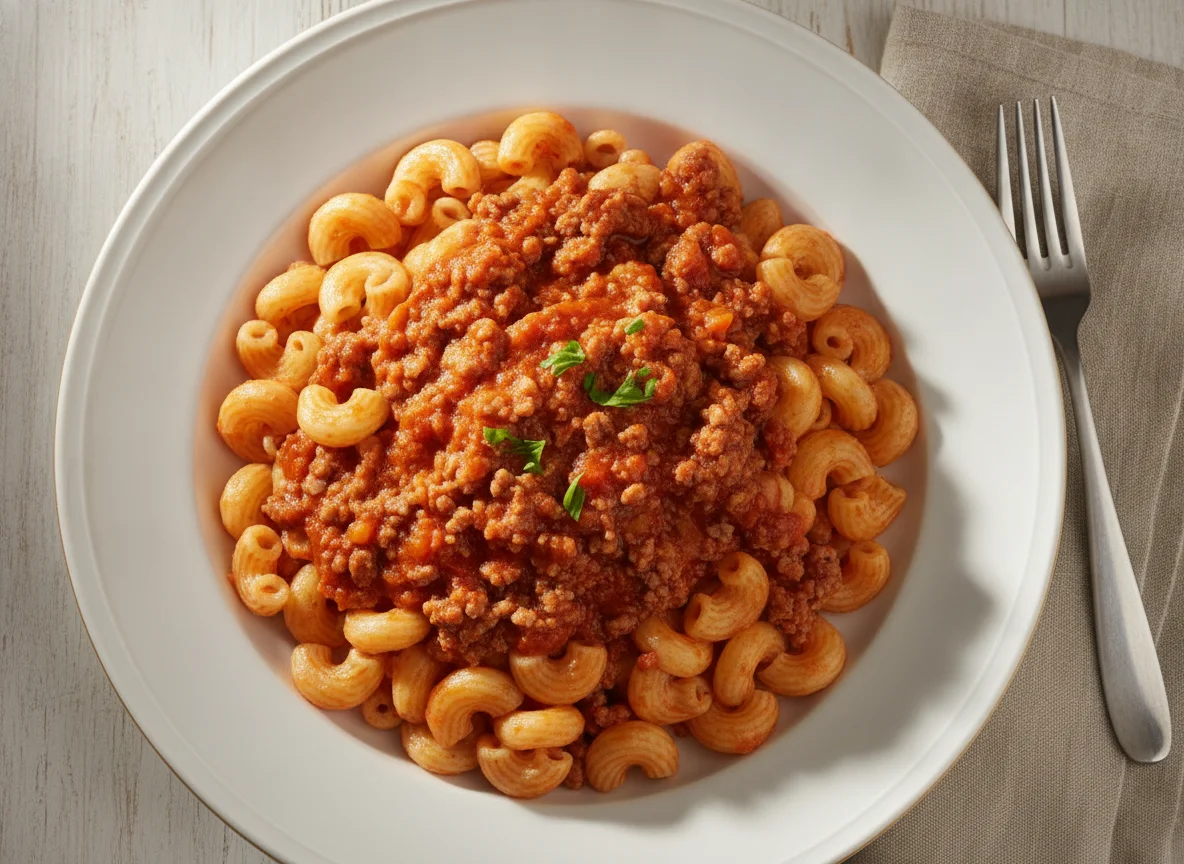 Hörnchen mit Fleischsauce photo