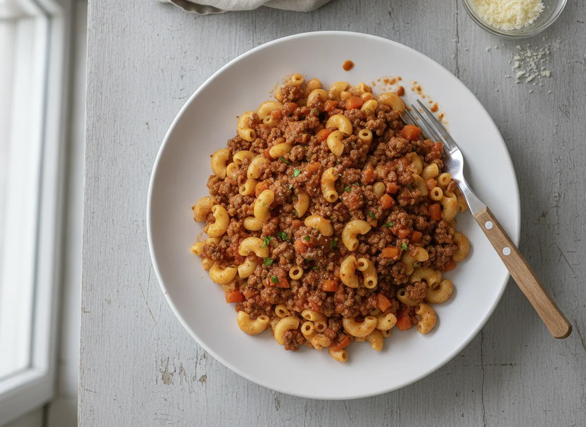 Hörnchennudeln mit Hackfleischsauce photo