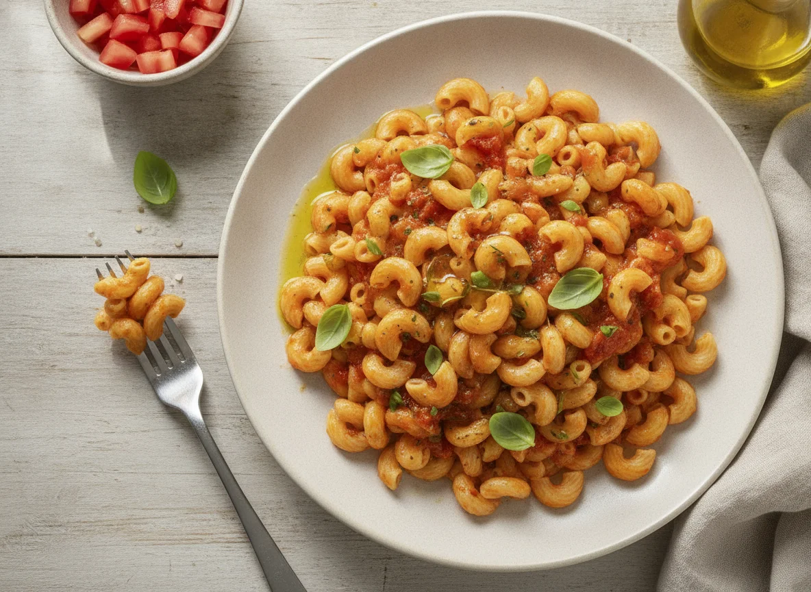 Hörnchennudeln mit Tomatensauce photo