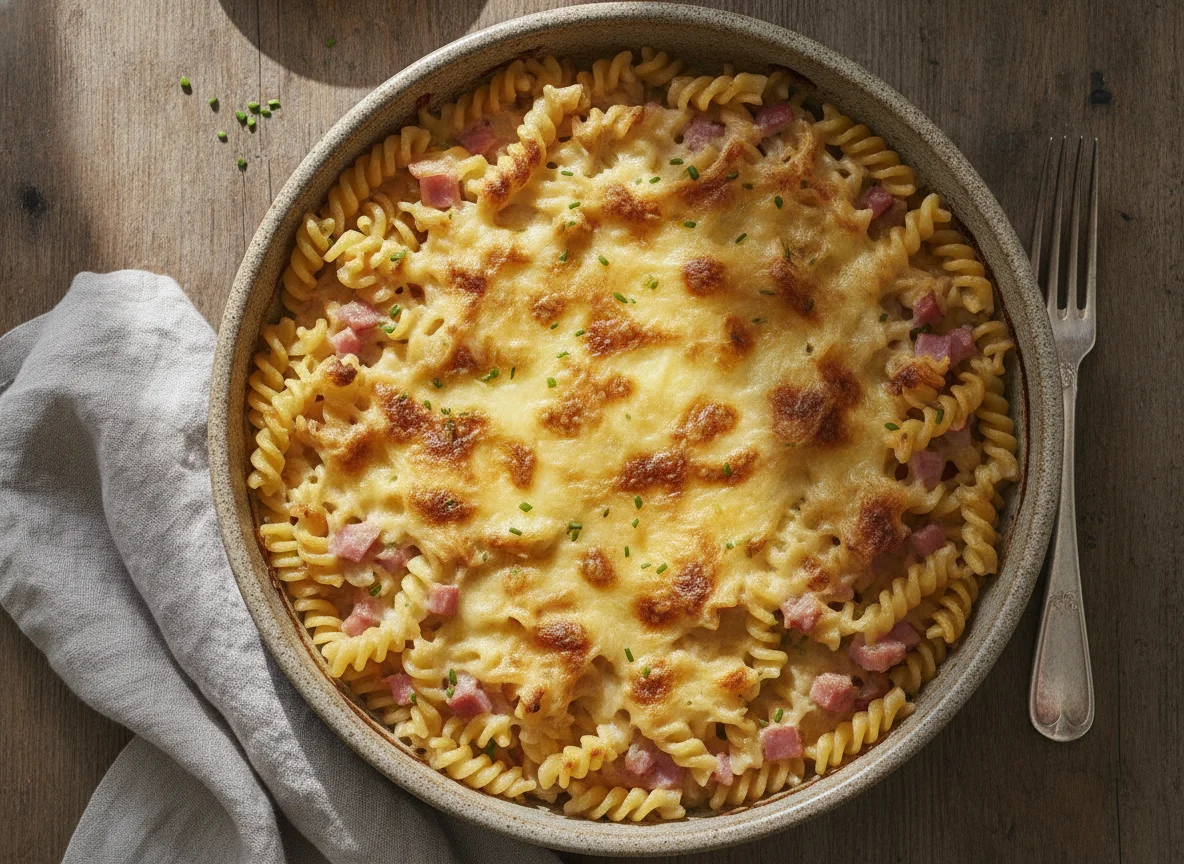 Hörnliauflauf mit Schinken und Käse photo