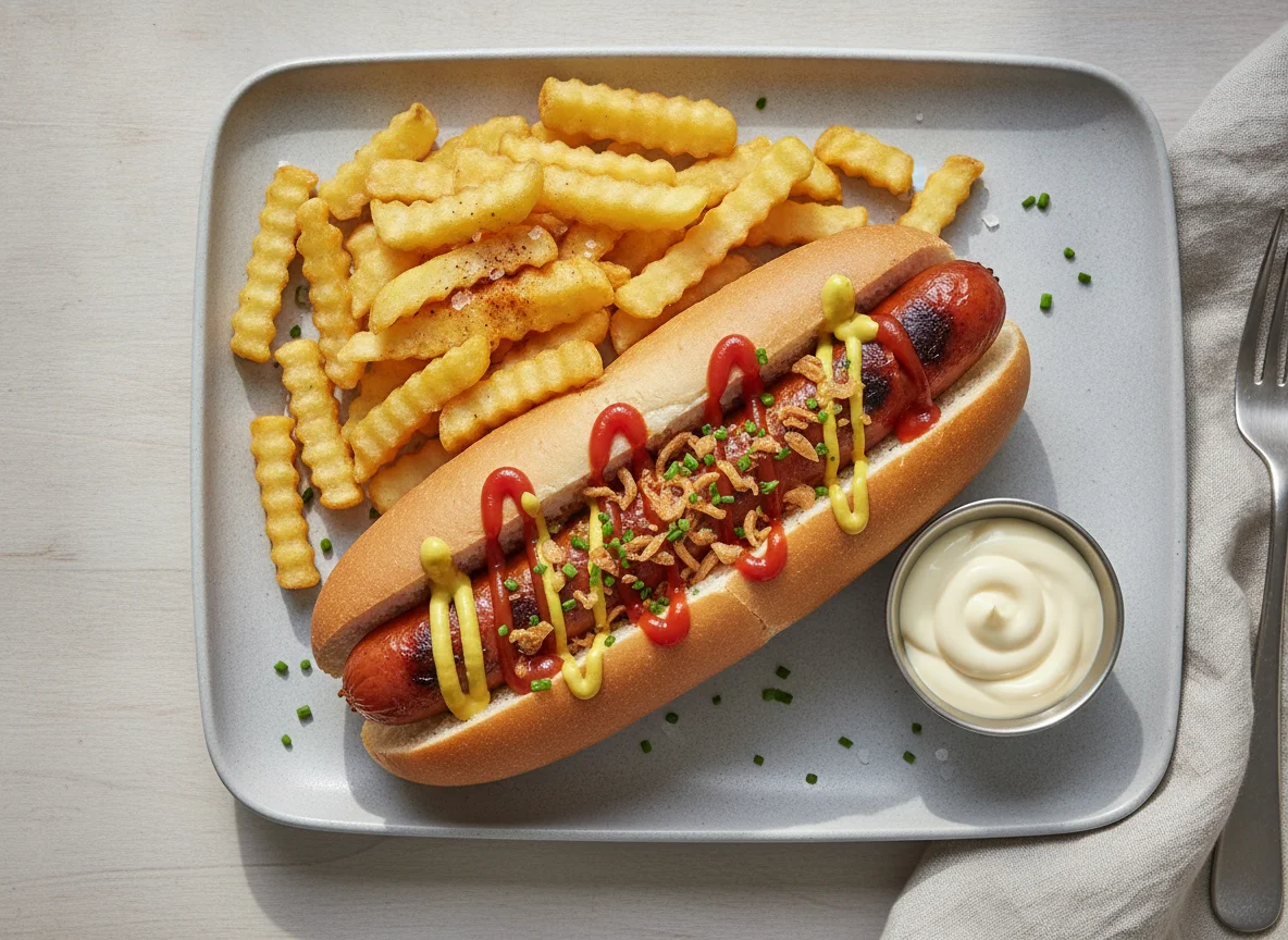 Hot Dog mit Pommes Frites photo