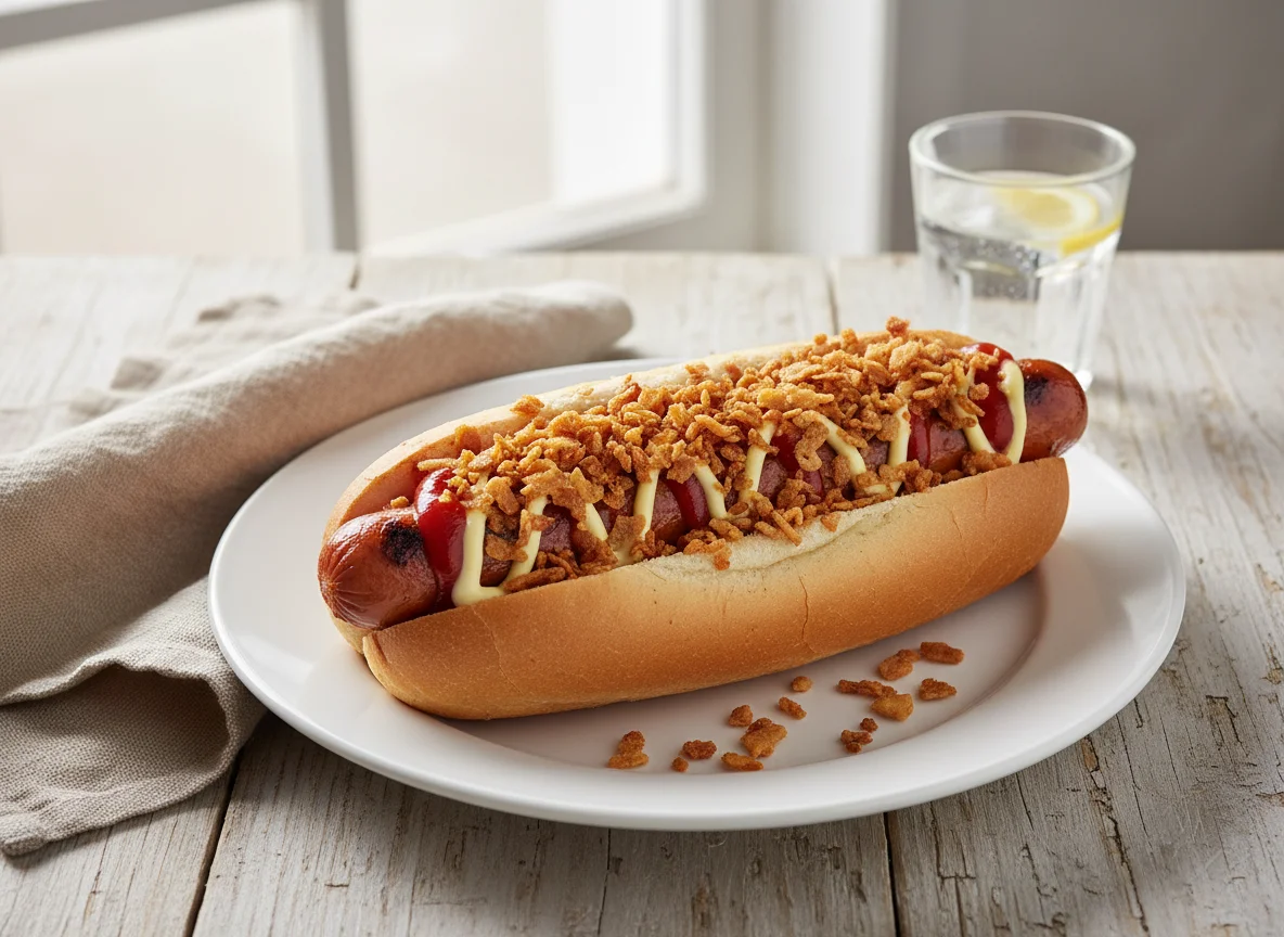 Hot Dog mit Röstzwiebeln photo