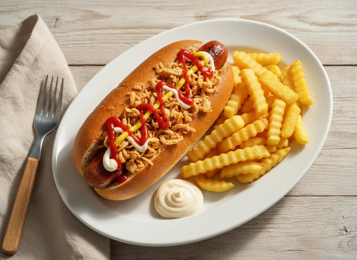 Hotdog mit Pommes Frites photo