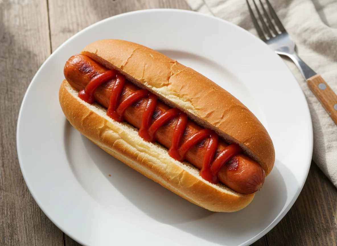 Hotdog mit Wurst und Sauce photo
